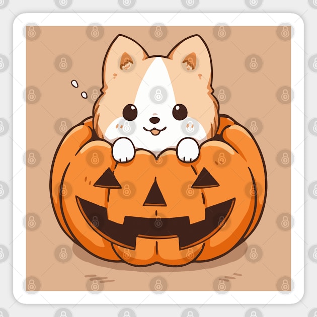 Puppy in a pumpkin Magnet by etherElric